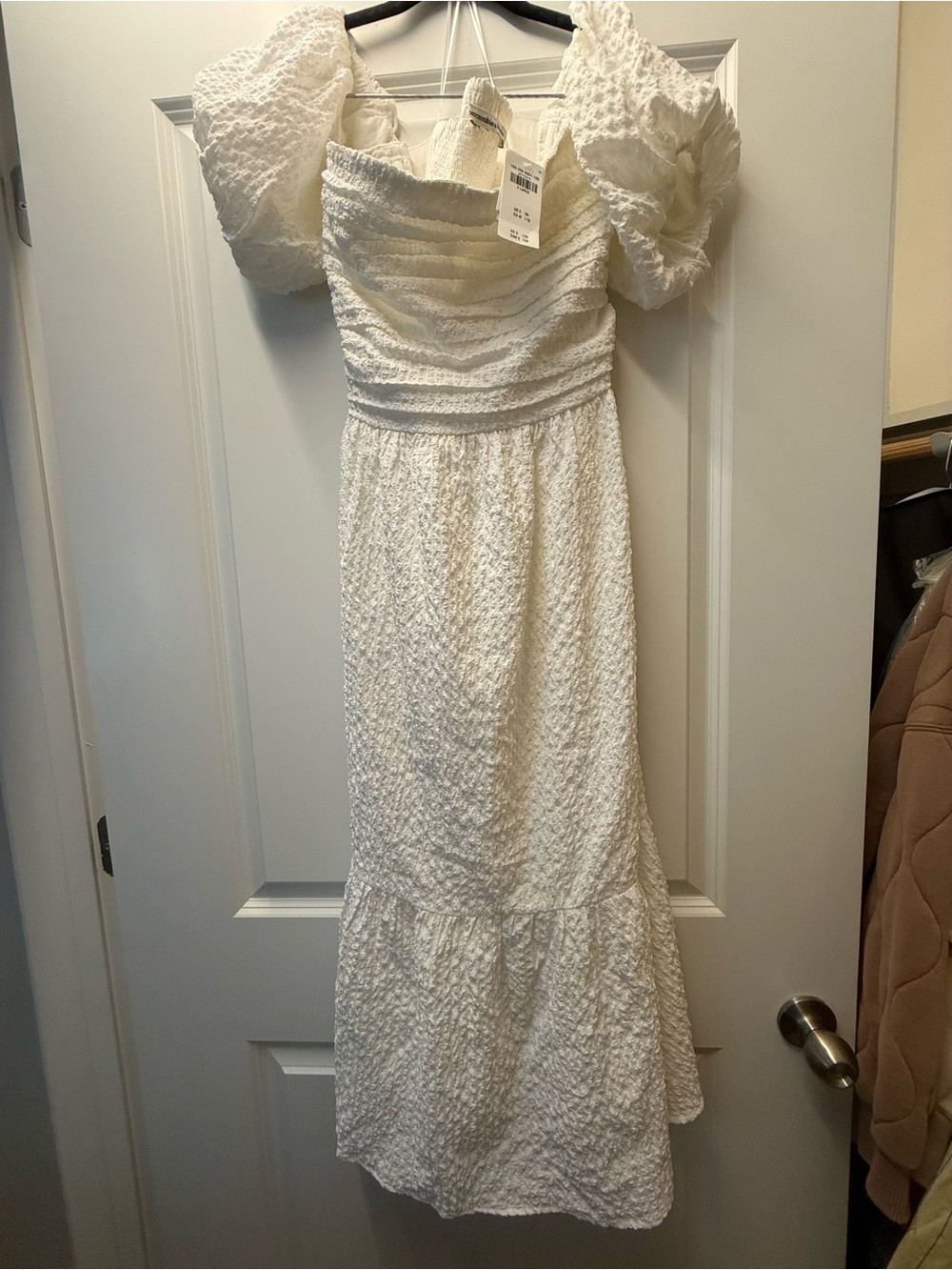 Abercrombie & Fitch Ivory Puff-Sleeve Midi Dress NEW WITH TAGS